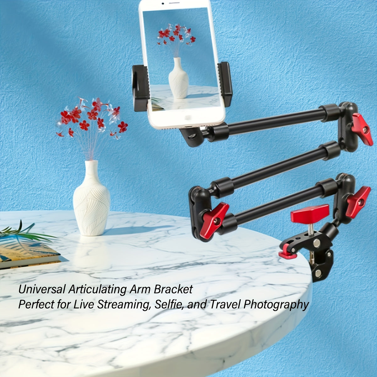 Friction Arm Mount - 8 Joint 5 Section Aluminum, Multi-functional, & Rotatable + Aluminum Super Clamp