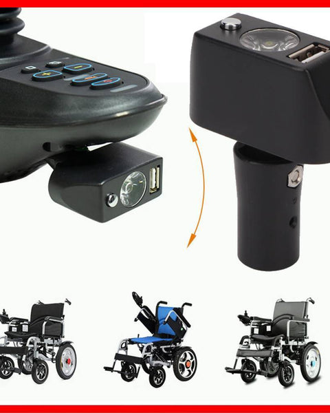Power2Go Smartphone USB Charger and LED Light for Electric Wheelchair - With coil retractable cord - Inclusive Inc
