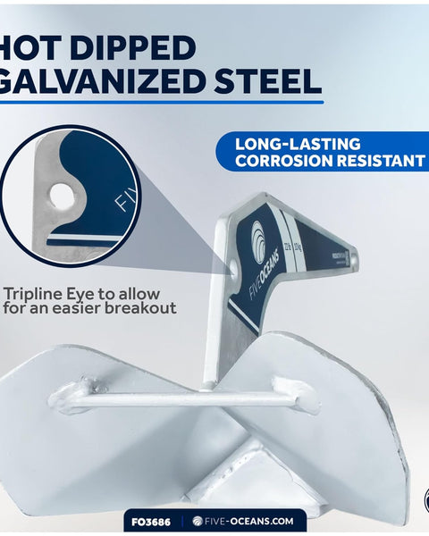 Five Oceans 22lb Delta Style Wing Galvanized Boat Anchor - Inclusive Inc