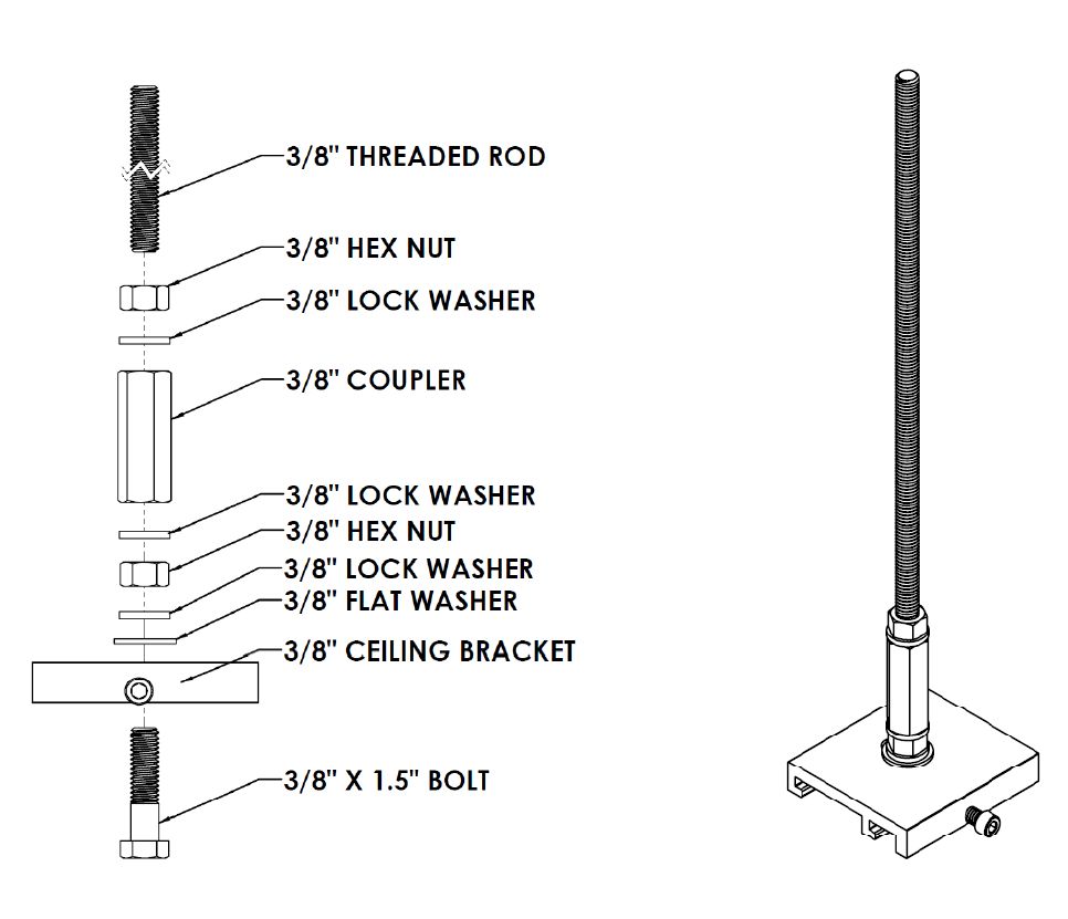 360704 Homecare Hardware Kit Exploded - 1 for every 2' of track mount track parallel to trusses