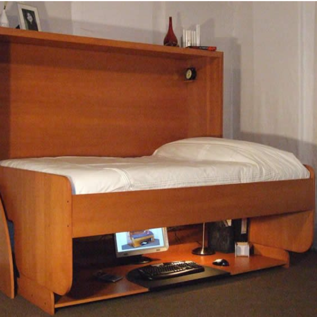 Horizontal Transforming Desk to Full (Double) HiddenBed - Maple with Cherry Finish - Inclusive Inc