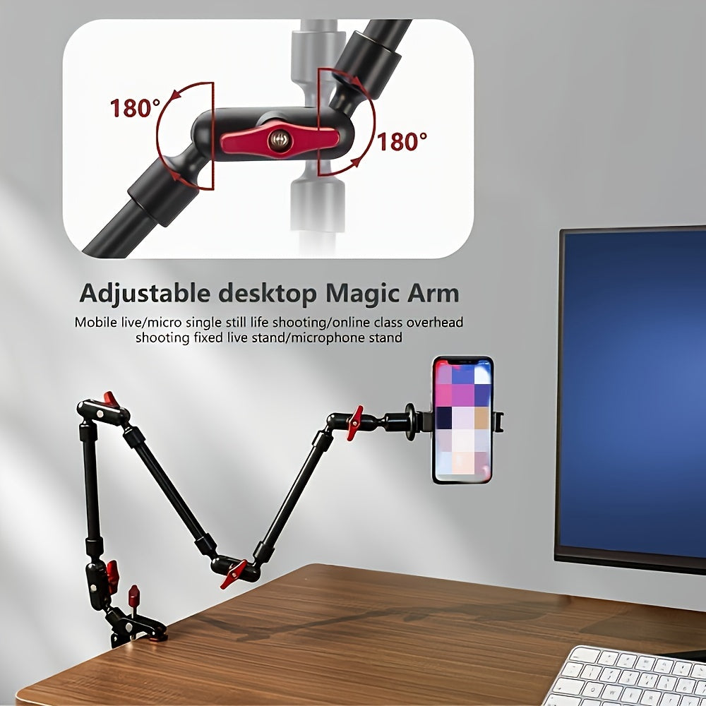 Friction Arm Mount - 8 Joint 5 Section Aluminum, Multi-functional, & Rotatable + Aluminum Super Clamp