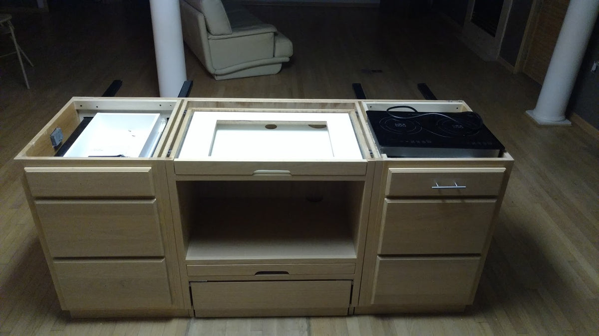 Wheelchair Accessible Kitchen Vertical Rising Convection Oven Microwave Cabinet