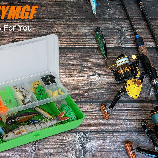 Tackle Box full of Fishing Lures + 3 Bobbers + Glow-in-Dark Bell - Inclusive Inc