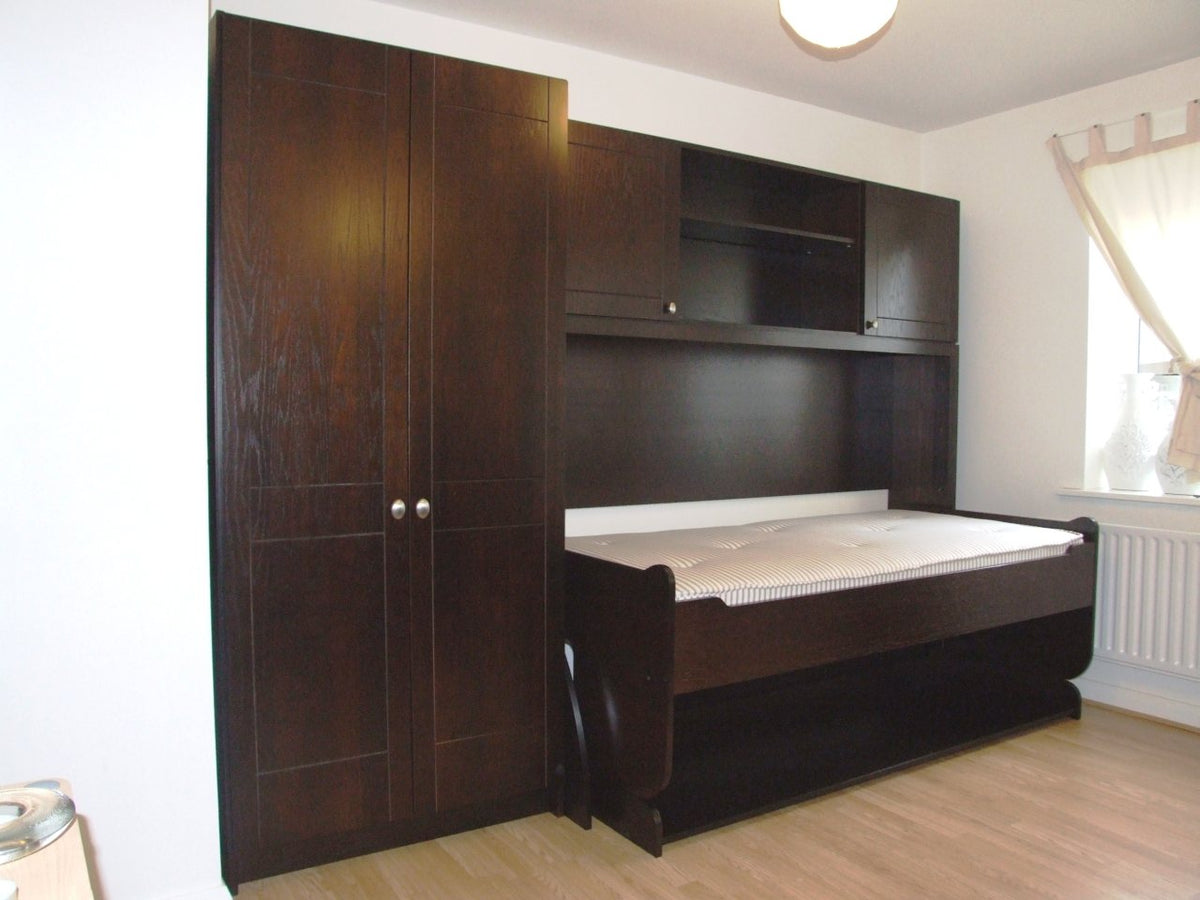 Horizontal Transforming Desk to Full (Double) Hidden Bed - Maple with Cherry Finish - Broadened Horizons Direct