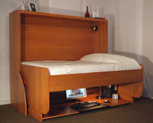 Horizontal Transforming Desk to Full (Double) Hidden Bed - Maple with Cherry Finish - Broadened Horizons Direct