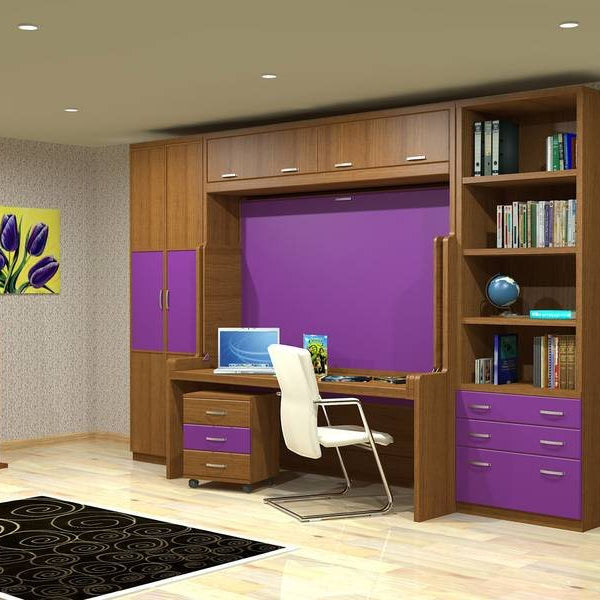 Horizontal Transforming Desk to Full (Double) Hidden Bed - Maple with Cherry Finish - Broadened Horizons Direct