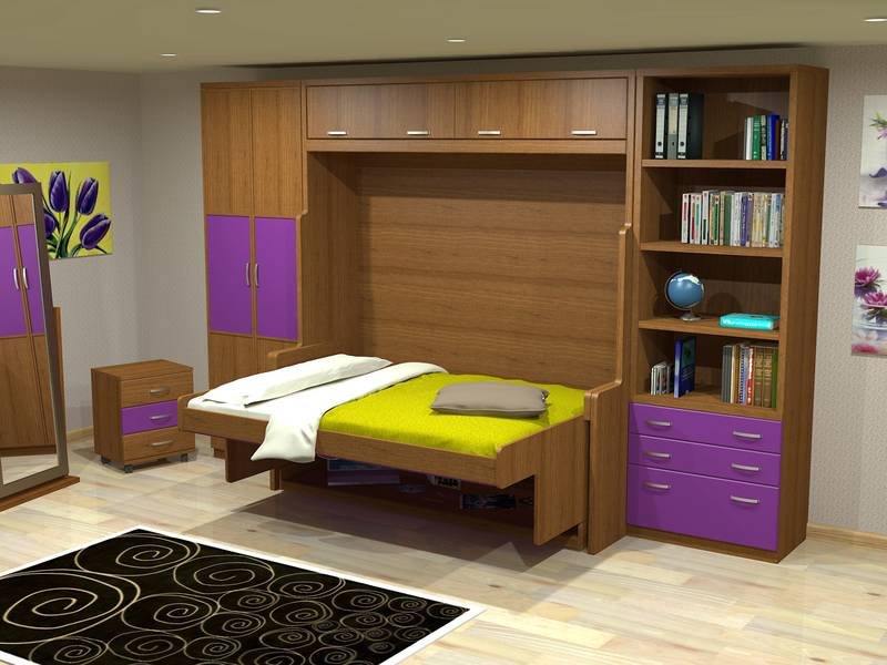 Horizontal Transforming Desk to Full (Double) Hidden Bed - Maple with Cherry Finish - Broadened Horizons Direct