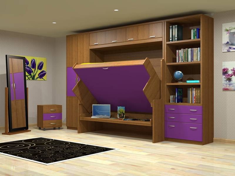 Horizontal Transforming Desk to Full (Double) Hidden Bed - Maple with Cherry Finish - Broadened Horizons Direct