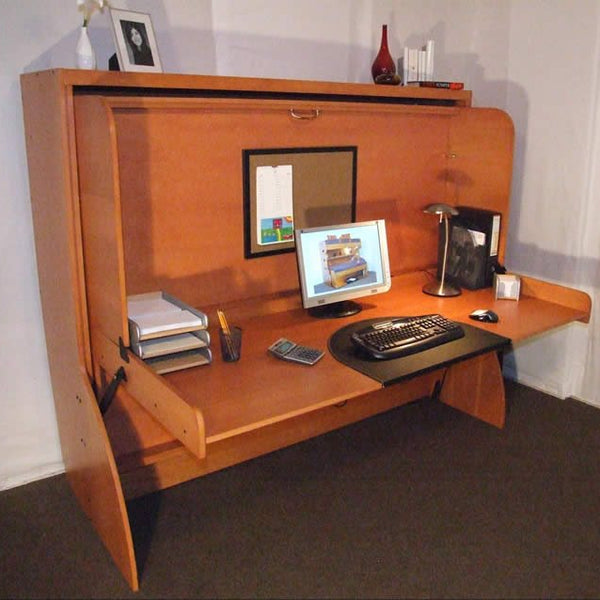 Horizontal Transforming Desk to Full (Double) Hidden Bed - Maple with Cherry Finish - Broadened Horizons Direct